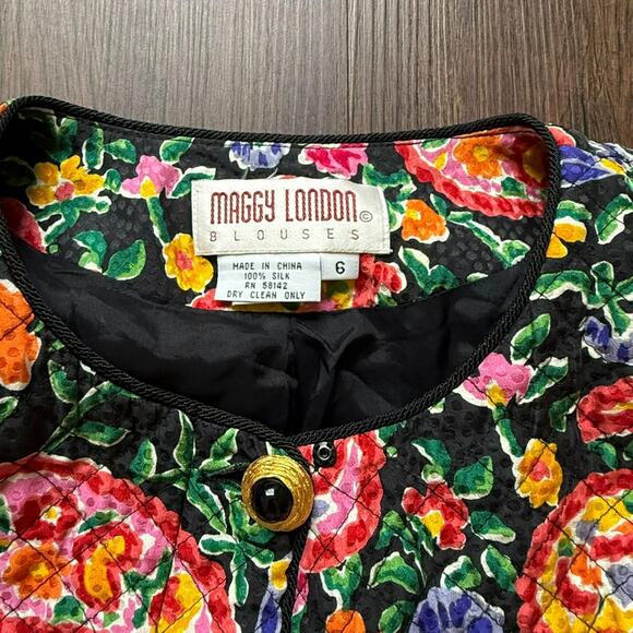 Maggie London Vintage Silk Quilted Paisley Floral Cropped Jacket Sz 6 - Picture 5 of 6
